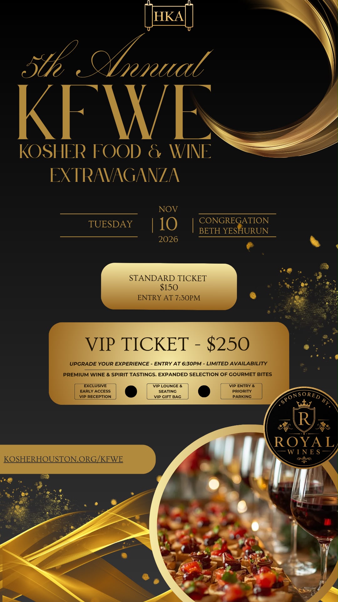 5th Annual KFWE — Kosher Food & Wine Extravaganza, Tuesday, November 10, 2026, presented with Royal Wines